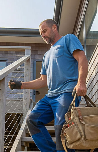 Plumber Carrying Bag Stairs